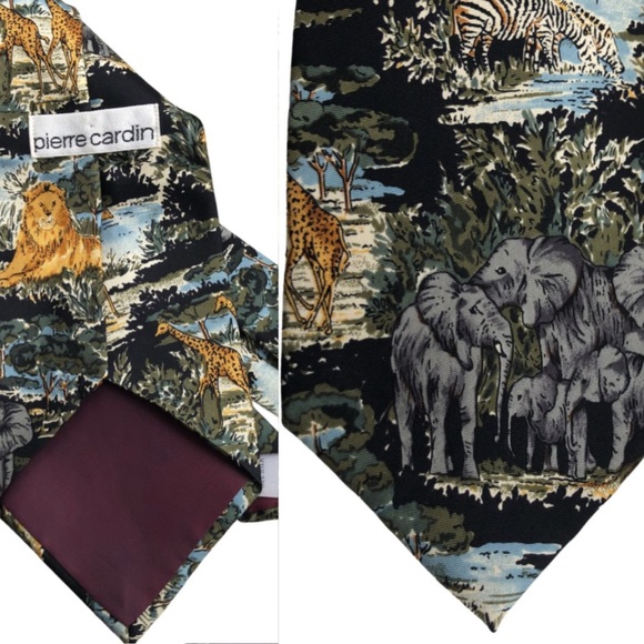 Vintage Pierre Cardin 100% Silk Tie Safari Print RARE